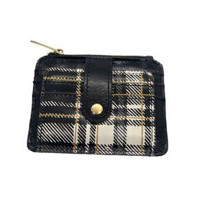 Patricia Nash Black White Plaid Cassis Leather ID Card Holder Wallet Coin Purse